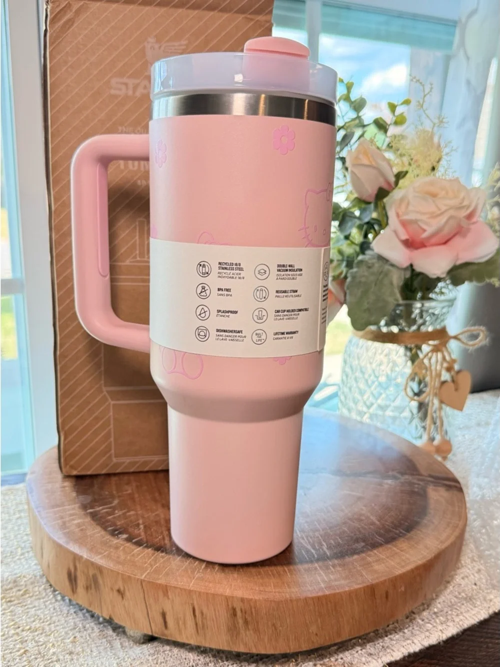 Stanley Pink Hello Kitty Flowstate Travel Mug with Handle - Picture 2 of 3
